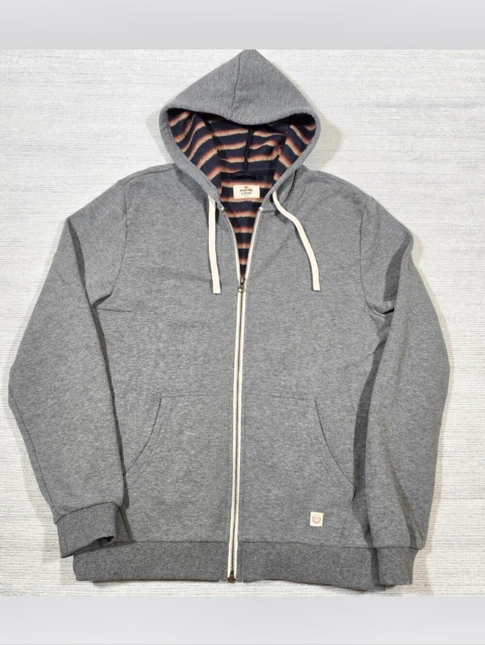 Marine Layer Striped Fleece Lined Full Zip Hoodie Mens S Heather Gray Casual